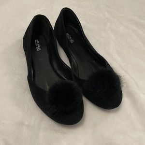 Michael Kors Suede Flats W/ Fur Pompoms